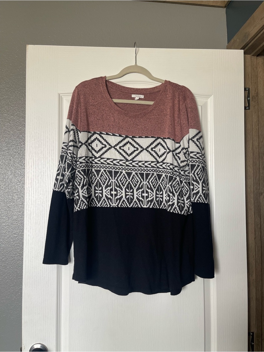 Maurices Rose Black Aztec-Pattern Long Sleeve Top